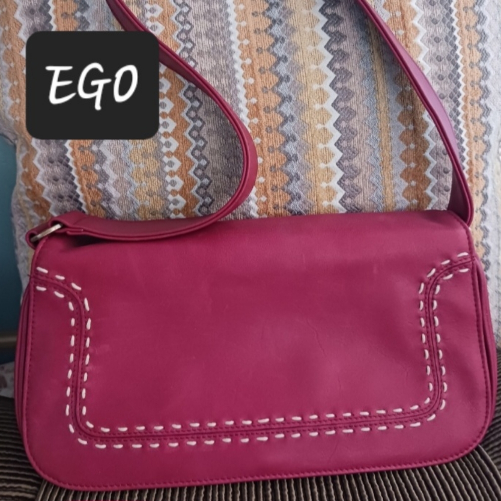 EGO brand Leather handbag bag purse western accent stitch red leather